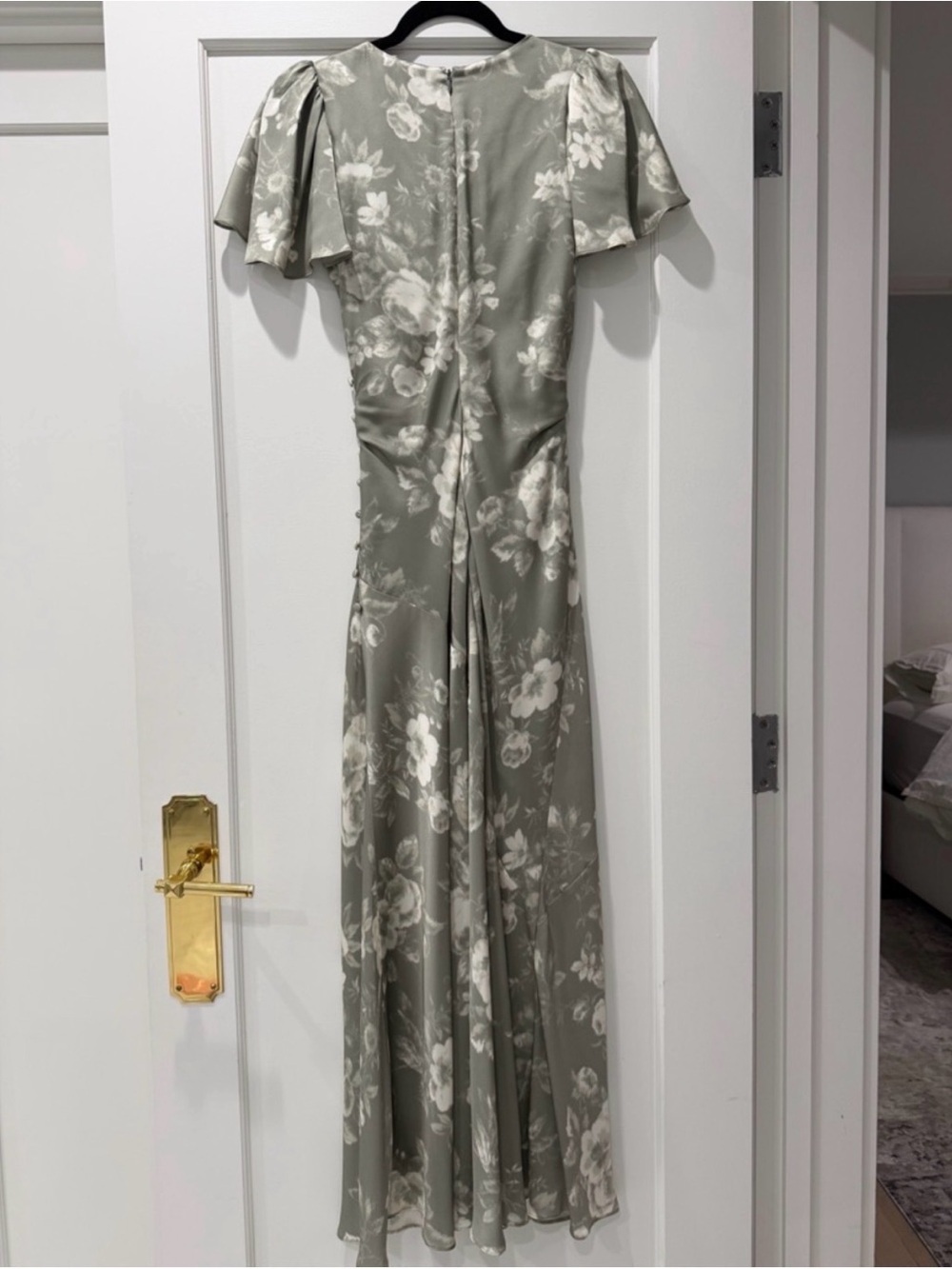 Reformation Vida Satin Maxi Dress | Vendela Floral Print Sage Ivory | Size 0 - Picture 10 of 16